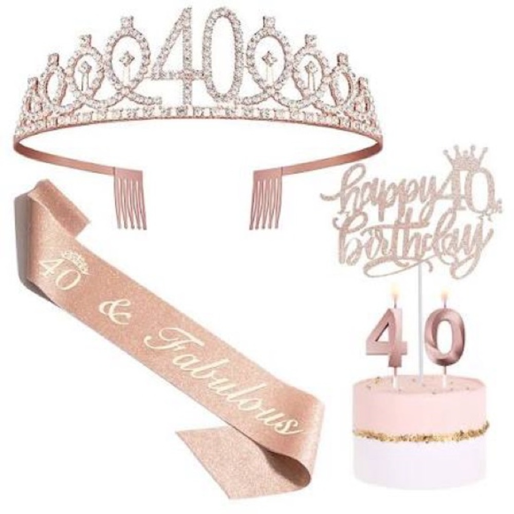 [🟡 Bundle 10 items for $25] 
Rose Gold 40th Birthday Party Set
